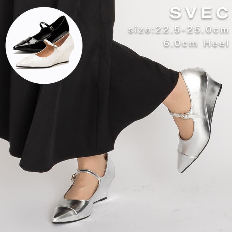 ウェッジソール ポインテッドトゥ ストラップパンプス | SVEC | 詳細画像1 