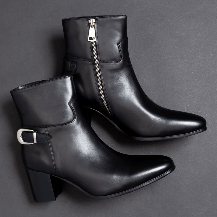 ブラック | サイドベルト ヒールブーツ / サイドジップ | SVEC