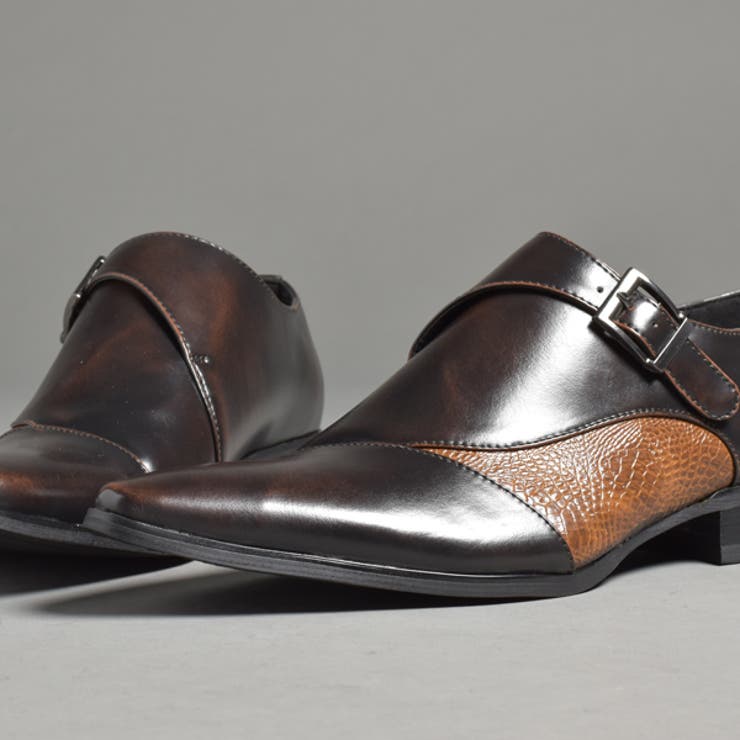 ポインテッドトゥ モンクストラップ ドレスシューズ / スリッポン コンビ素材 | SVEC | 詳細画像15 