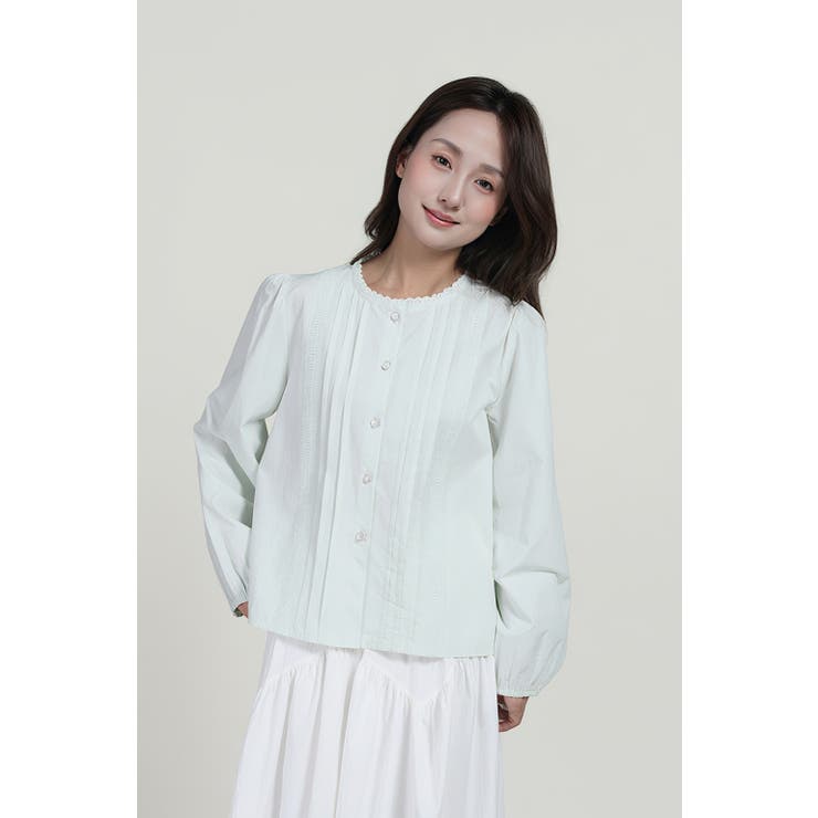 ナチュラル可愛いレースピンタックブラウス｜上品パールボタン 長袖コットンシャツ | Tannsu Dance | 詳細画像12 