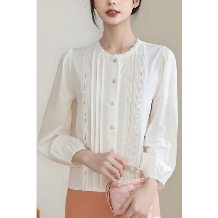 ナチュラル可愛いレースピンタックブラウス｜上品パールボタン 長袖コットンシャツ | Tannsu Dance | 詳細画像15 