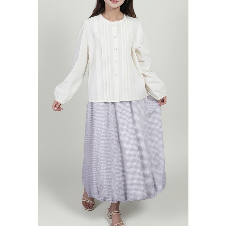 ナチュラル可愛いレースピンタックブラウス｜上品パールボタン 長袖コットンシャツ | Tannsu Dance | 詳細画像18 