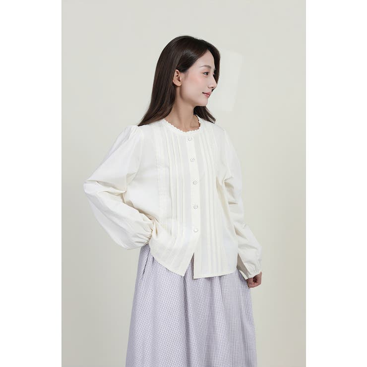 ナチュラル可愛いレースピンタックブラウス｜上品パールボタン 長袖コットンシャツ | Tannsu Dance | 詳細画像8 