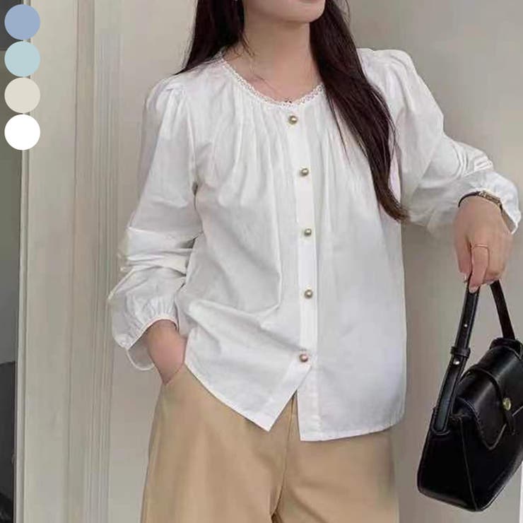 ナチュラルデザインブラウス レディース パフスリーブ＆ウッドボタン付き | Tannsu Dance | 詳細画像1 