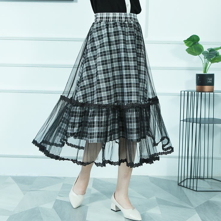 レディーススカート ミモレ丈切り替え２枚重ねマーメイドレーススカート | Tannsu Dance | 詳細画像13 