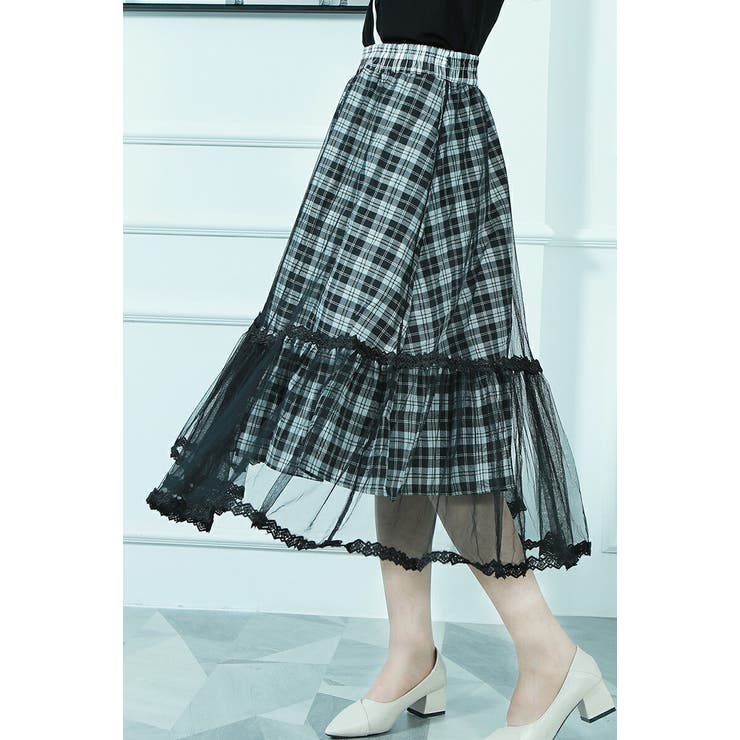 レディーススカート ミモレ丈切り替え２枚重ねマーメイドレーススカート | Tannsu Dance | 詳細画像10 