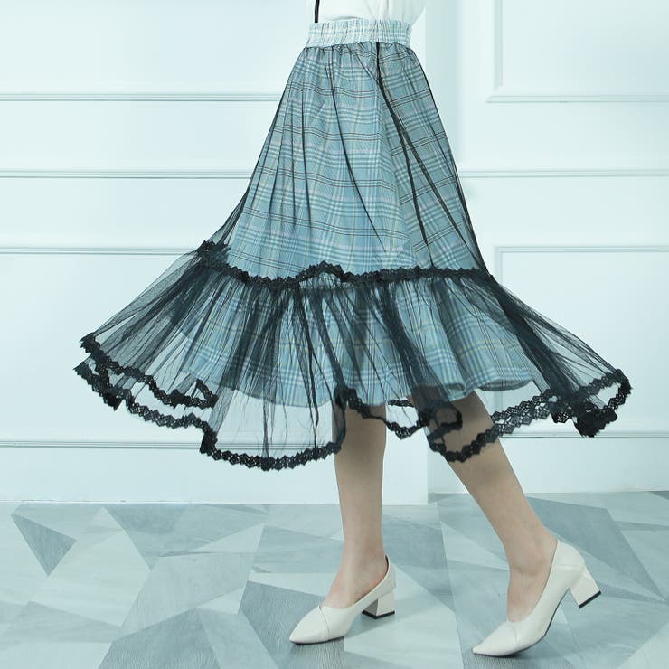 レディーススカート ミモレ丈切り替え２枚重ねマーメイドレーススカート | Tannsu Dance | 詳細画像1 