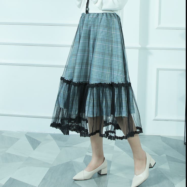 レディーススカート ミモレ丈切り替え２枚重ねマーメイドレーススカート | Tannsu Dance | 詳細画像6 