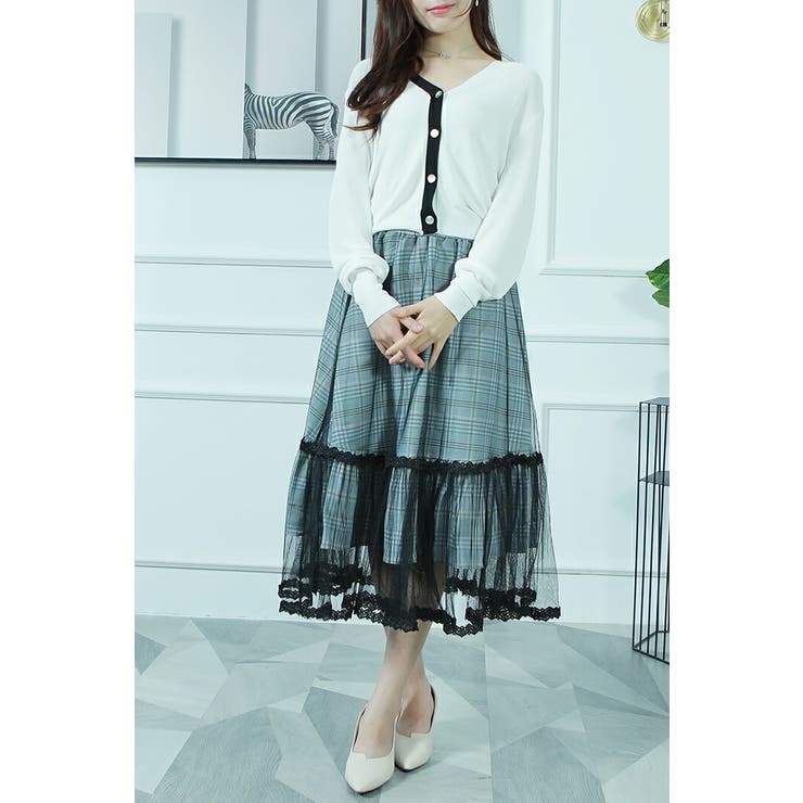 レディーススカート ミモレ丈切り替え２枚重ねマーメイドレーススカート | Tannsu Dance | 詳細画像5 