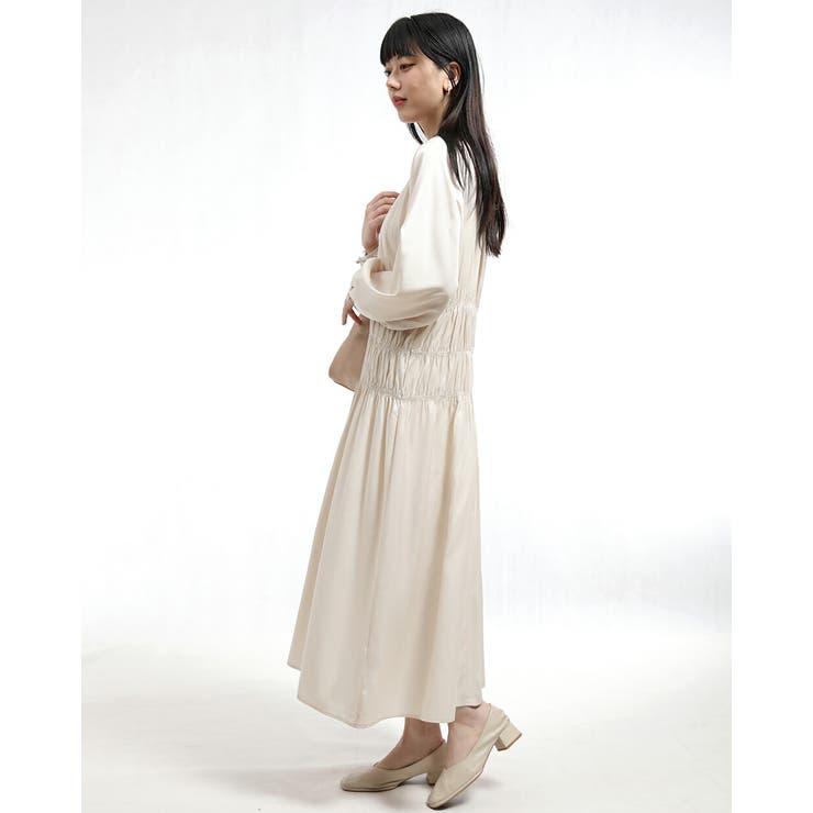 レディースラウンドネックギャザー切り替えコットンワンピース | Tannsu Dance | 詳細画像7 