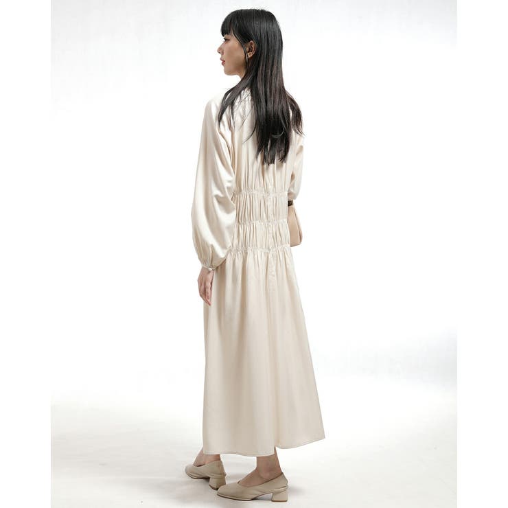 レディースラウンドネックギャザー切り替えコットンワンピース | Tannsu Dance | 詳細画像9 