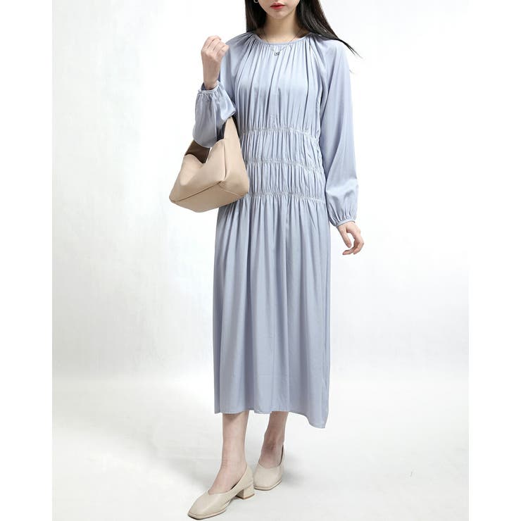 レディースラウンドネックギャザー切り替えコットンワンピース | Tannsu Dance | 詳細画像14 