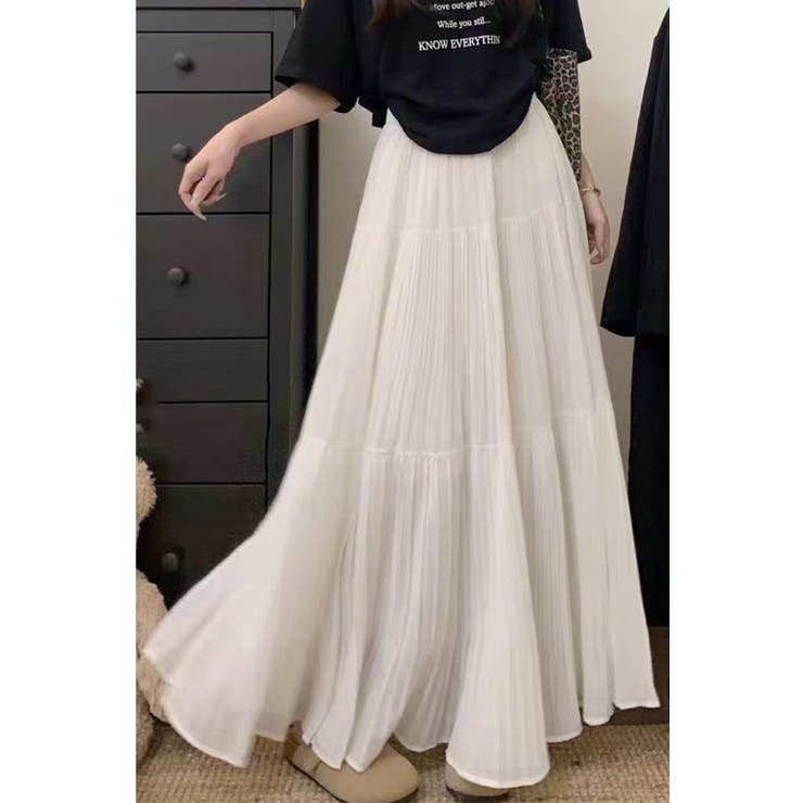 ティアードプリーツシフォンロングスカート ウエストゴム マキシ丈 レディース | Tannsu Dance | 詳細画像2 