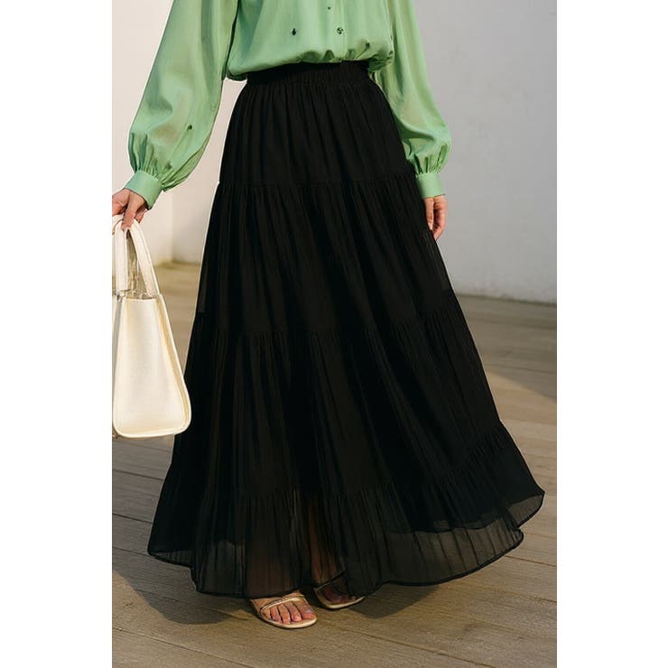 ティアードプリーツシフォンロングスカート ウエストゴム マキシ丈 レディース | Tannsu Dance | 詳細画像10 