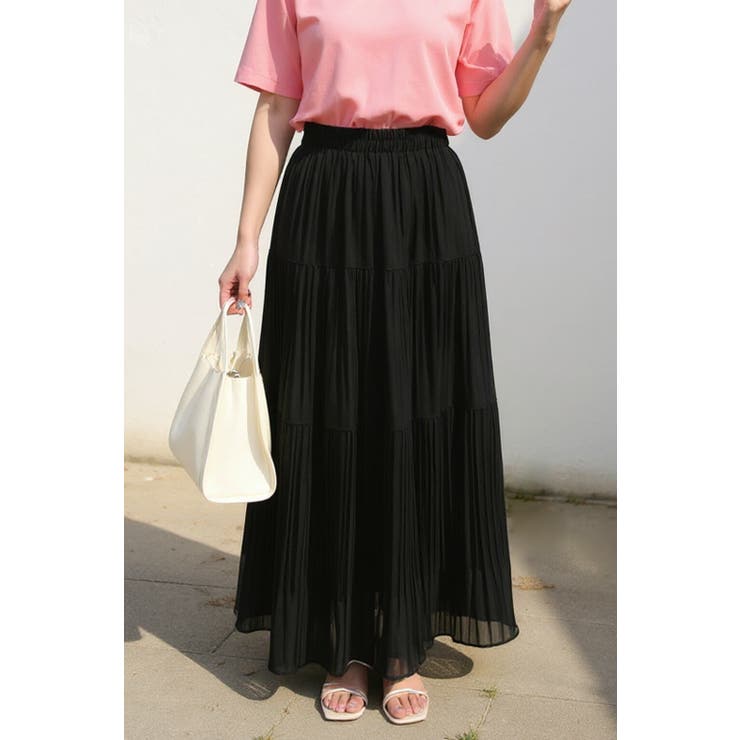 ティアードプリーツシフォンロングスカート ウエストゴム マキシ丈 レディース | Tannsu Dance | 詳細画像11 