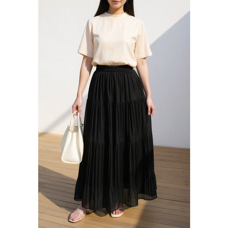 ティアードプリーツシフォンロングスカート ウエストゴム マキシ丈 レディース | Tannsu Dance | 詳細画像12 