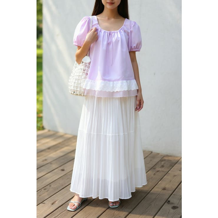 ティアードプリーツシフォンロングスカート ウエストゴム マキシ丈 レディース | Tannsu Dance | 詳細画像15 