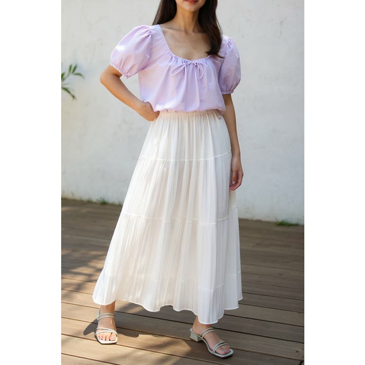 ティアードプリーツシフォンロングスカート ウエストゴム マキシ丈 レディース | Tannsu Dance | 詳細画像16 