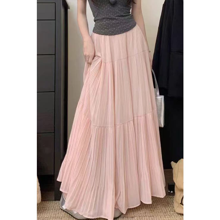 ティアードプリーツシフォンロングスカート ウエストゴム マキシ丈 レディース | Tannsu Dance | 詳細画像6 