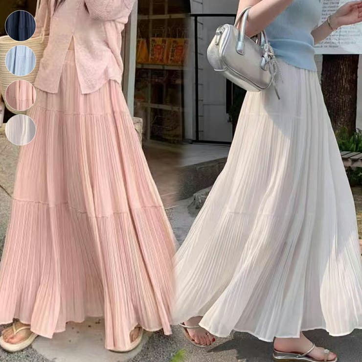 ティアードプリーツシフォンロングスカート ウエストゴム マキシ丈 レディース | Tannsu Dance | 詳細画像1 