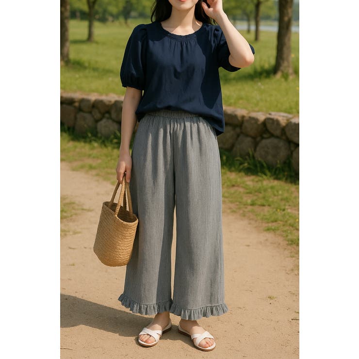 フリル裾 ストライプ ワイドパンツ | Tannsu Dance | 詳細画像7 