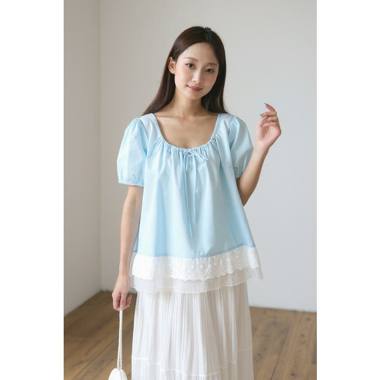 レース切替ティアードブラウス ドッキングトップス 体型カバー 二の腕カバー | Tannsu Dance | 詳細画像2 