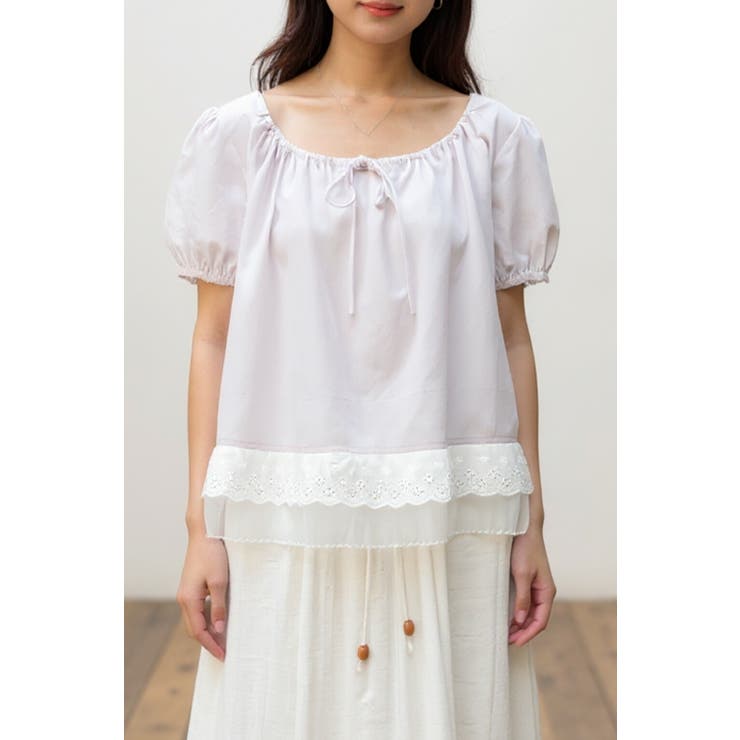 レース切替ティアードブラウス ドッキングトップス 体型カバー 二の腕カバー | Tannsu Dance | 詳細画像7 