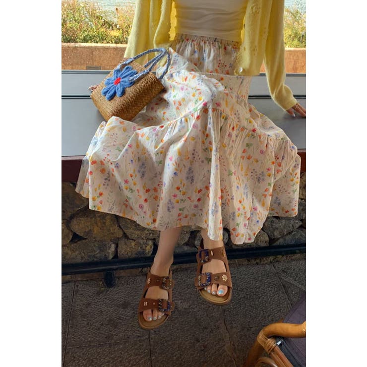 小花柄ティアードフレアロングスカート ウエストゴム 裏地付き | Tannsu Dance | 詳細画像11 