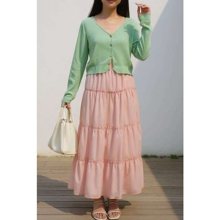 無地ティアードロングスカート マキシ丈 裏地付き ウエストゴム レディース | Tannsu Dance | 詳細画像11 