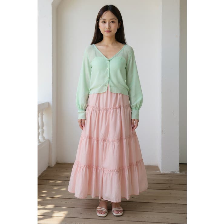 無地ティアードロングスカート マキシ丈 裏地付き ウエストゴム レディース | Tannsu Dance | 詳細画像12 