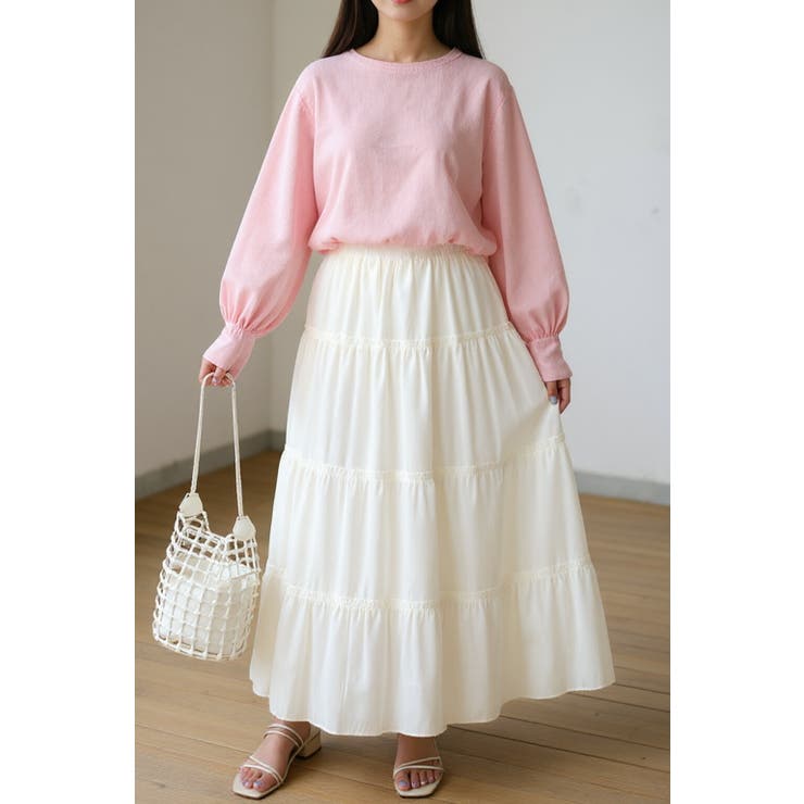 無地ティアードロングスカート マキシ丈 裏地付き ウエストゴム レディース | Tannsu Dance | 詳細画像13 