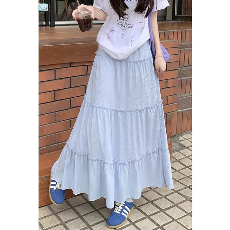 無地ティアードロングスカート マキシ丈 裏地付き ウエストゴム レディース | Tannsu Dance | 詳細画像5 