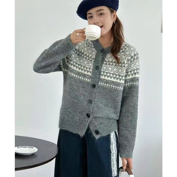 ノルディック柄 ニットカーディガン レディース | Tannsu Dance | 詳細画像4 