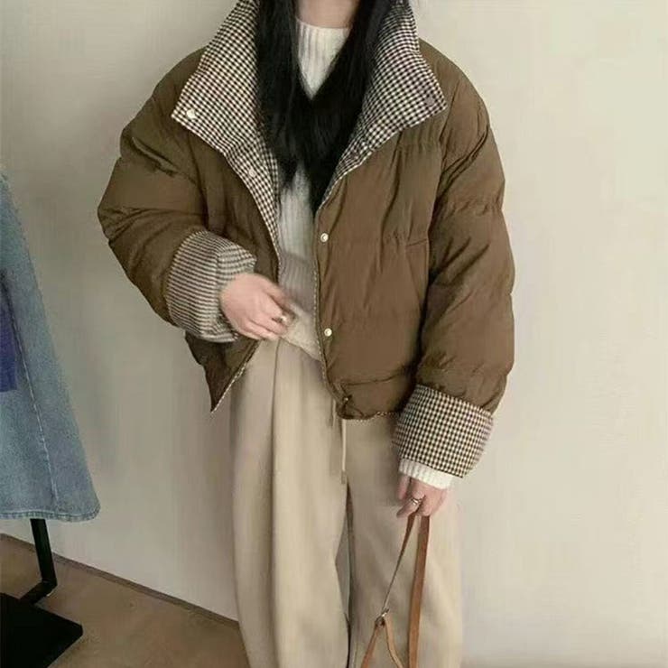 BROWN | チェック柄 中綿ジャケット レディース | Tannsu Dance