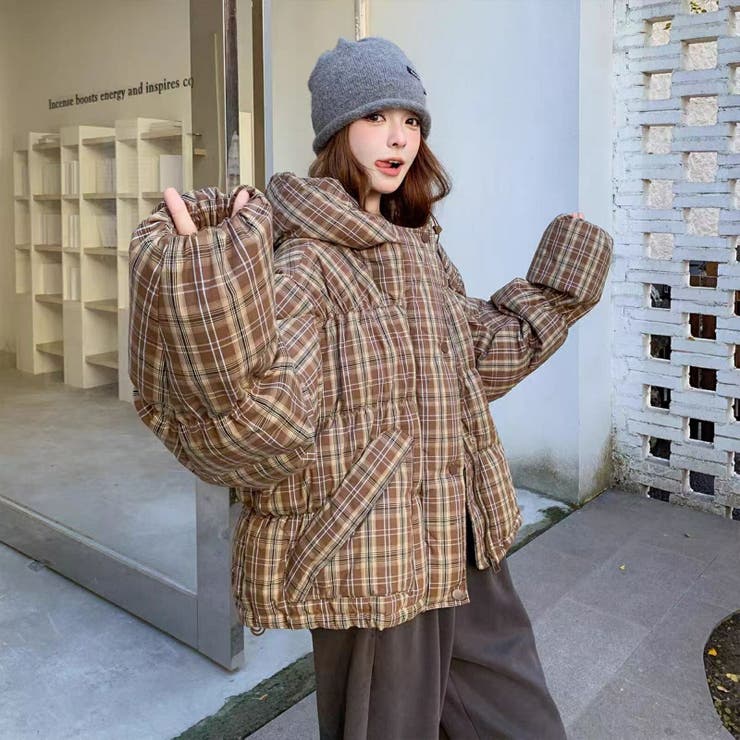 BROWN | チェック柄 中綿ジャケット レディース | Tannsu Dance
