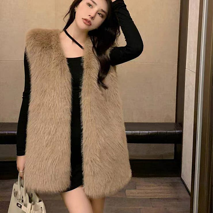 Khaki | ロング ファーベスト レディース | Tannsu Dance