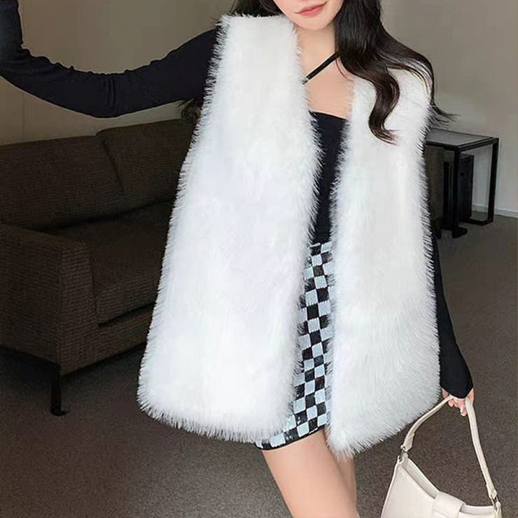 White | ロング ファーベスト レディース | Tannsu Dance