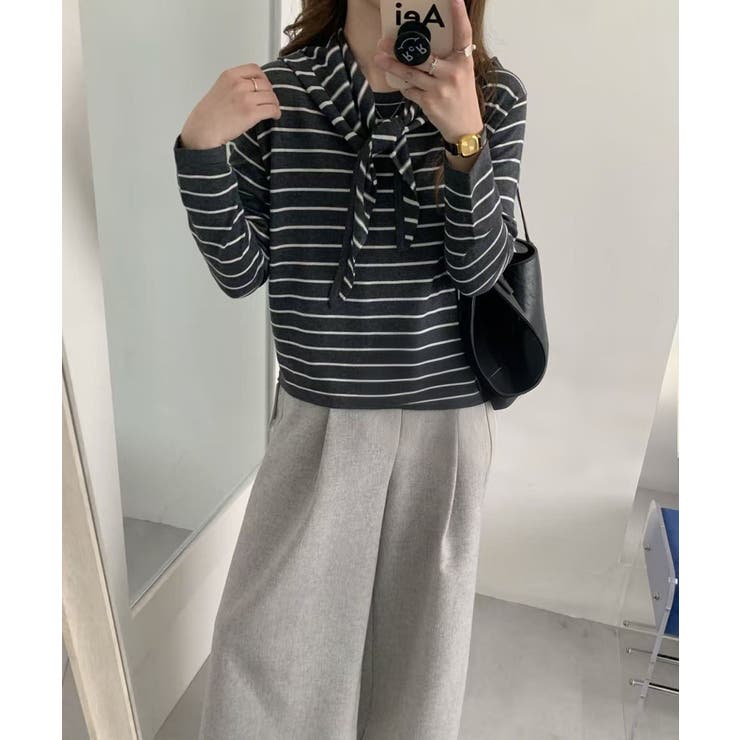 フード付き ボーダーニットプルオーバー レディース ショート丈 | Tannsu Dance | 詳細画像5 