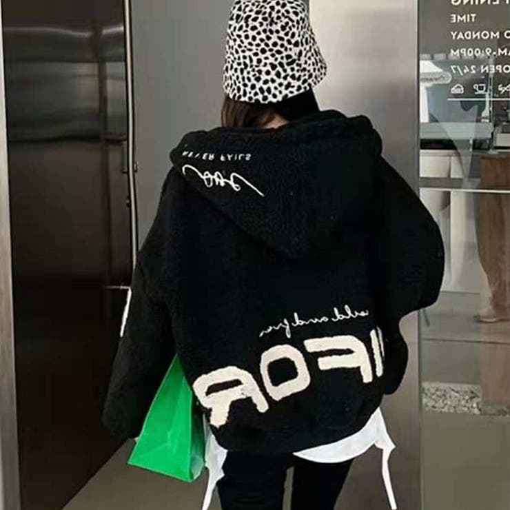 Black | プリント パーカー もこもこシープボア | Tannsu Dance