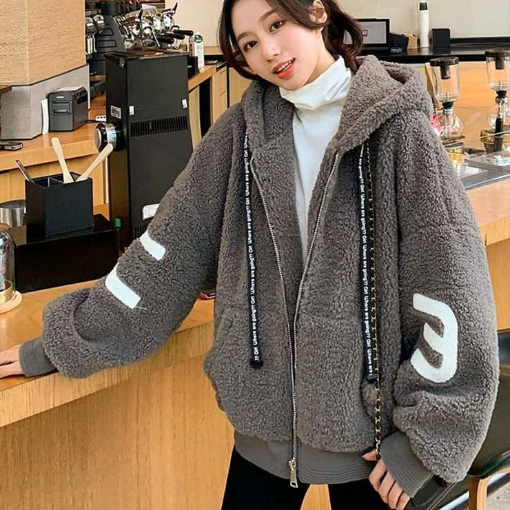 Gray | プリント パーカー もこもこシープボア | Tannsu Dance