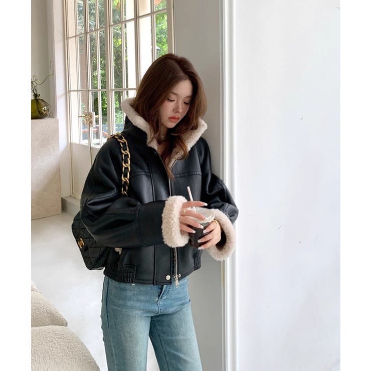 ボア衿 フェイクレザー アビエイタージャケットエコムートンジャケット | Tannsu Dance | 詳細画像9 