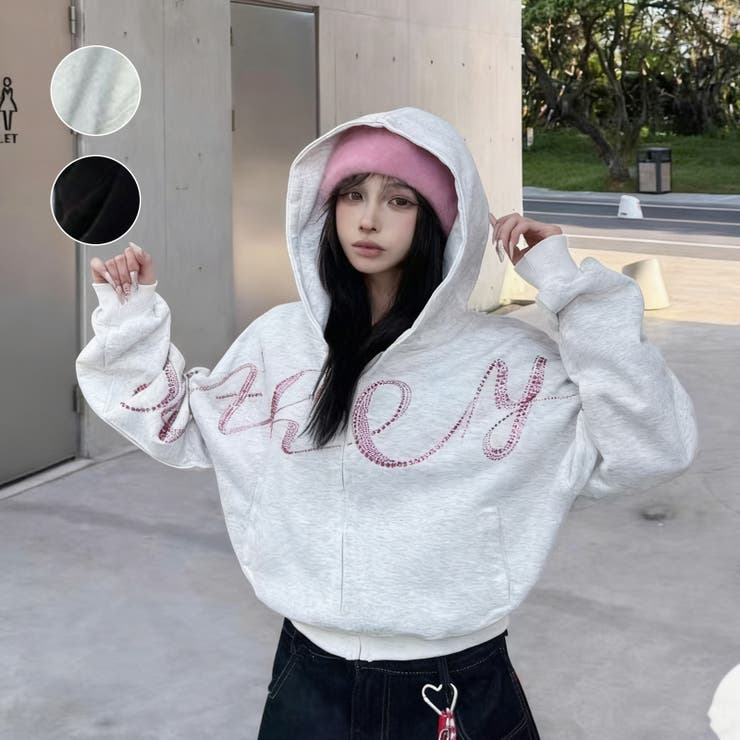 ラインストーン風ロゴ オーバーサイズフーディ レディース | Tannsu Dance | 詳細画像1 