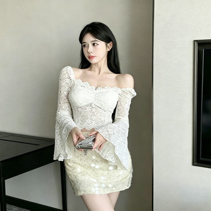 WHITE | レース トップス 長袖 | Tannsu Dance
