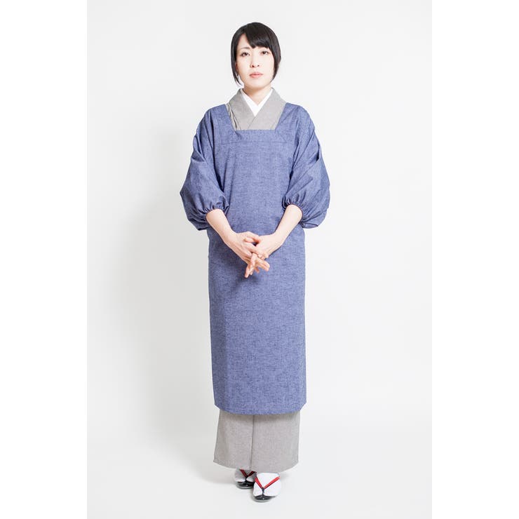 Amazon.co.jp: [たゆたふ] 割烹着 久留米 先染め 和装 かっぽう着 着物用 無地 六花 ROCCA 日本製 大きいサイズ ロング  久留米織 紬織 きもの用 Free Size ドビー グレー : ファッション