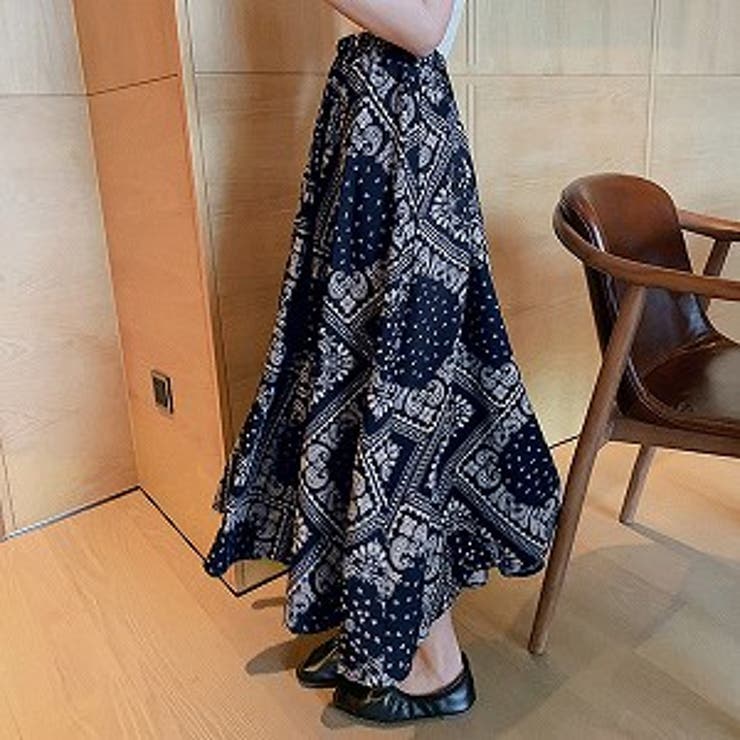 ネイビー | スカート ペイズリー柄 マキシ | teddyshop