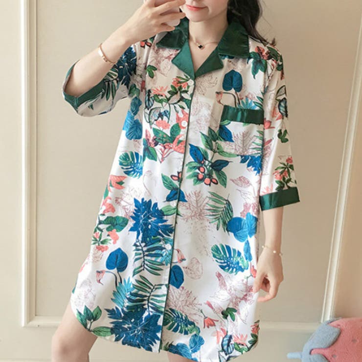 グリーン×ボタニカル | パジャマ ワンピース 半袖 | teddyshop