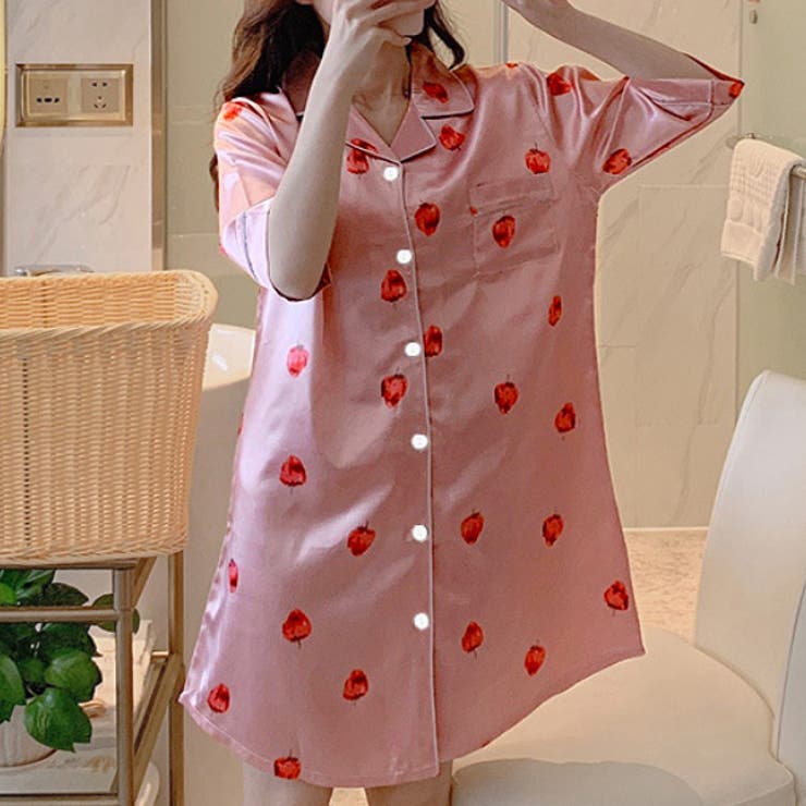 ピンク×ストロベリー | パジャマ ワンピース 半袖 | teddyshop