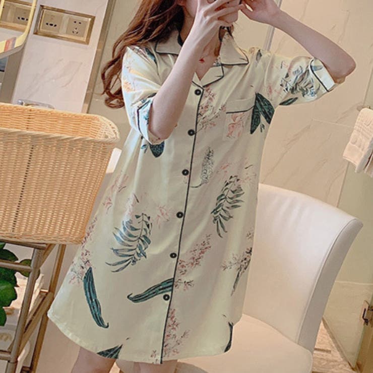 ベージュ×フラワー | パジャマ ワンピース 半袖 | teddyshop