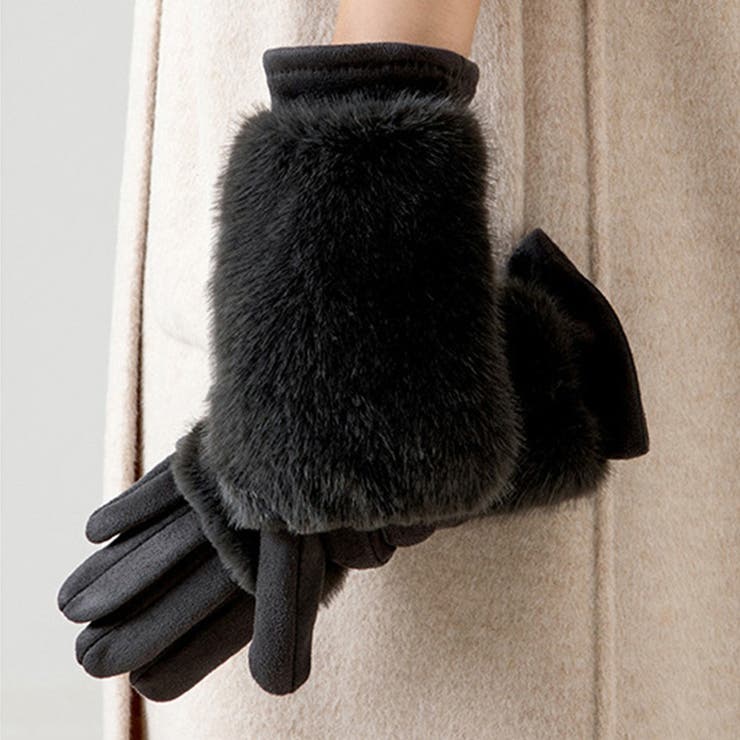 ブラック | 裏起毛 手袋 全7色 | teddyshop