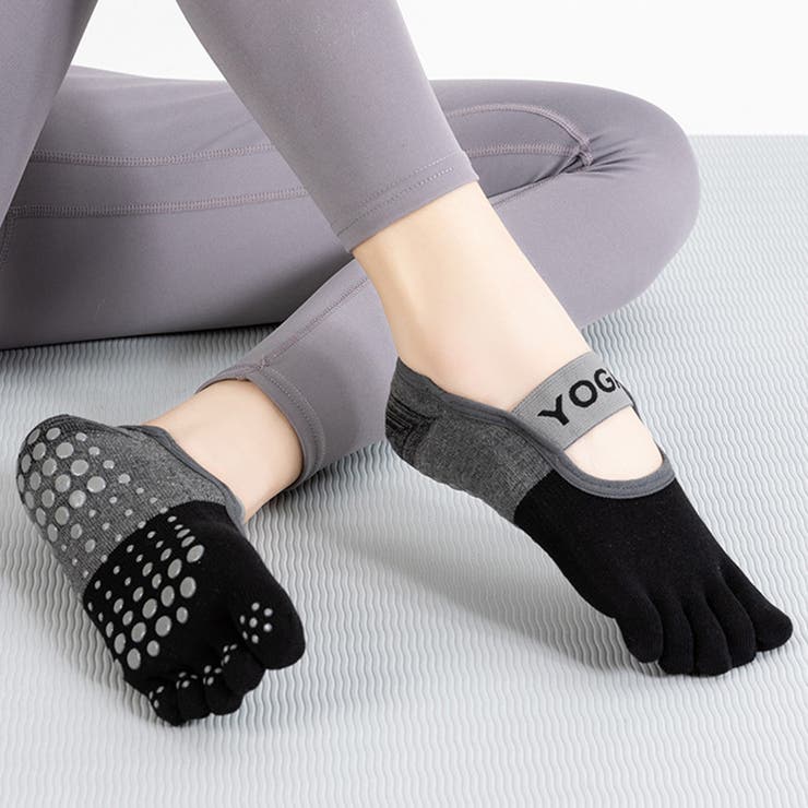 ブラック | ヨガソックス 5本指 滑り止め | teddyshop
